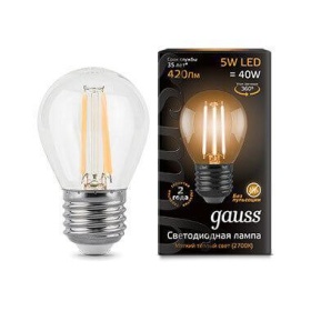 Лампа светодиодная филаментная Gauss E27 5W 2700K прозрачная 105802105