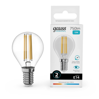 Лампа светодиодная Gauss Filament Elementary E14 12W 4100K 52122