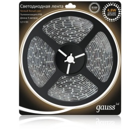 Светодиодная влагозащищенная лента Gauss 4,8W/m 60LED/m 2835SMD теплый белый 5M 311000105