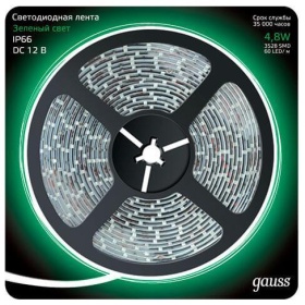 Светодиодная влагозащищенная лента Gauss 4,8W/m 60LED/m 2835SMD зеленый 5M 311000605